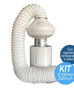 Kit di Aspirazione 100 UN | Ø100mm Portata 250mc/H Aspiratore Centrifugo + Filtro + Cablaggi